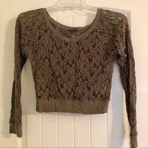 Olive Lace Floral Crop Top